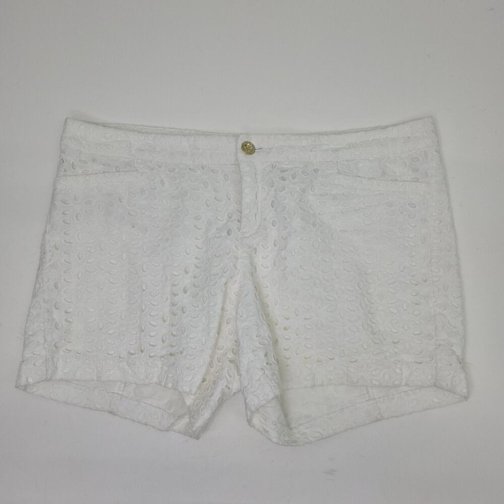 Lilly Pulitzer Sz 10 100% Cotton Walsh Eyelet Shorts White Preppy Summer Beach